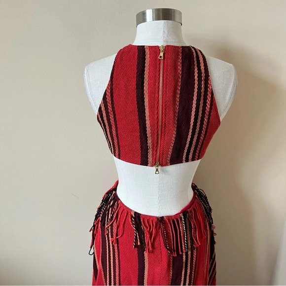 Ulla Johnson Caterina Red Black Stripe Fringed Maxi Dress 17882 - Picture 8 of 14